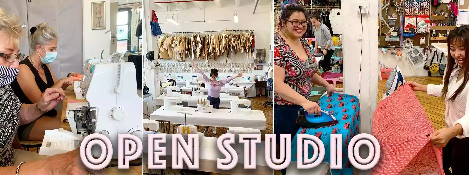 Open Studio Sewing classes - students enjoying using the sewing machines and space to make their projects