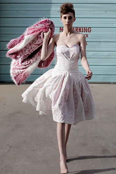 pink and white dress White Lace Dress With Hot Pink Stain – Sew Anastasia