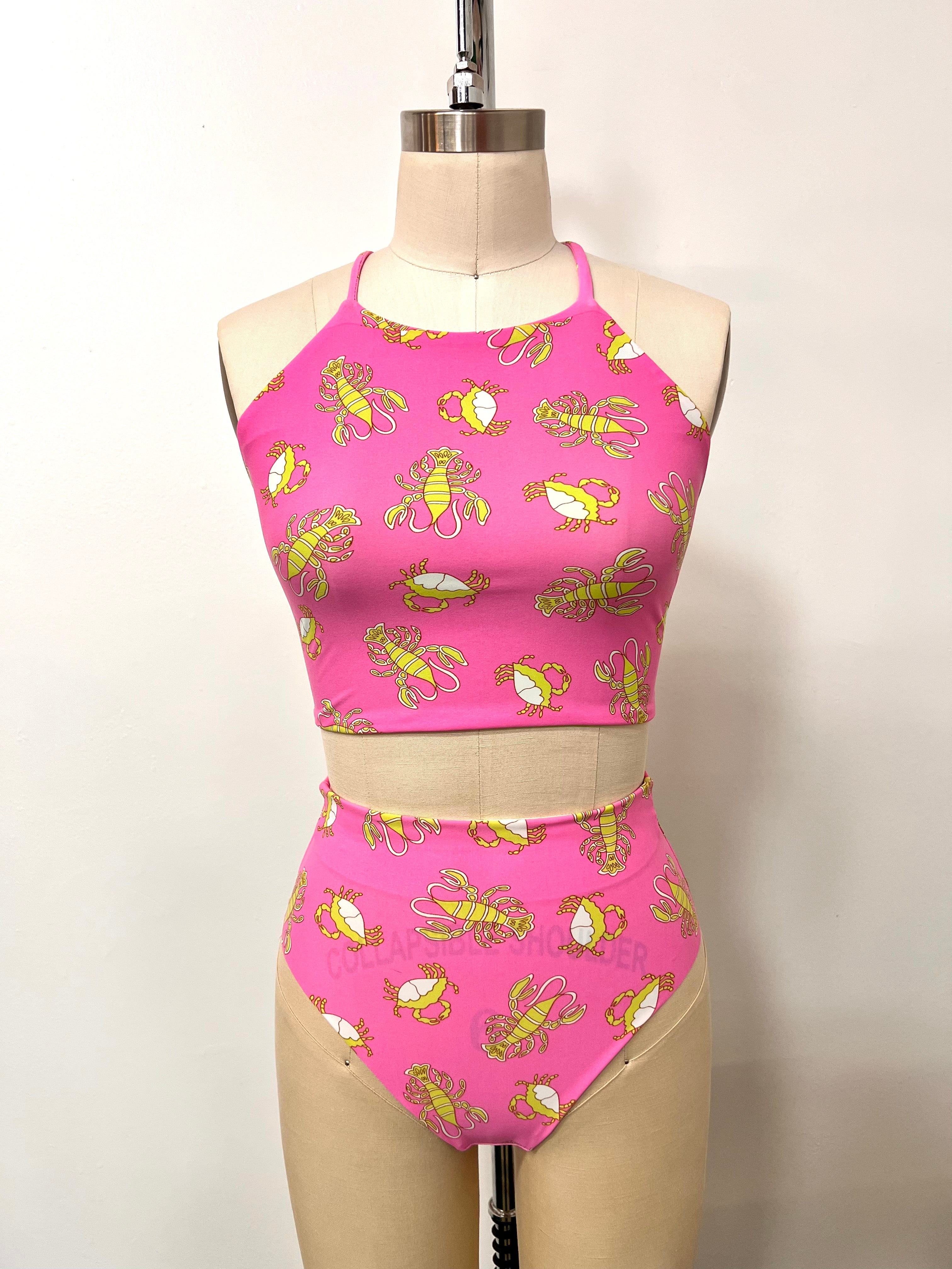 Woman Halter Style Swimsuits - Strawberry Milk Pattern Bathing Suits