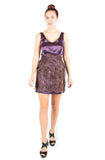 Tailored Purple Silk with Gold Overlay Cocktail Dress 89% off