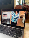 virtual sewing student trying on a top