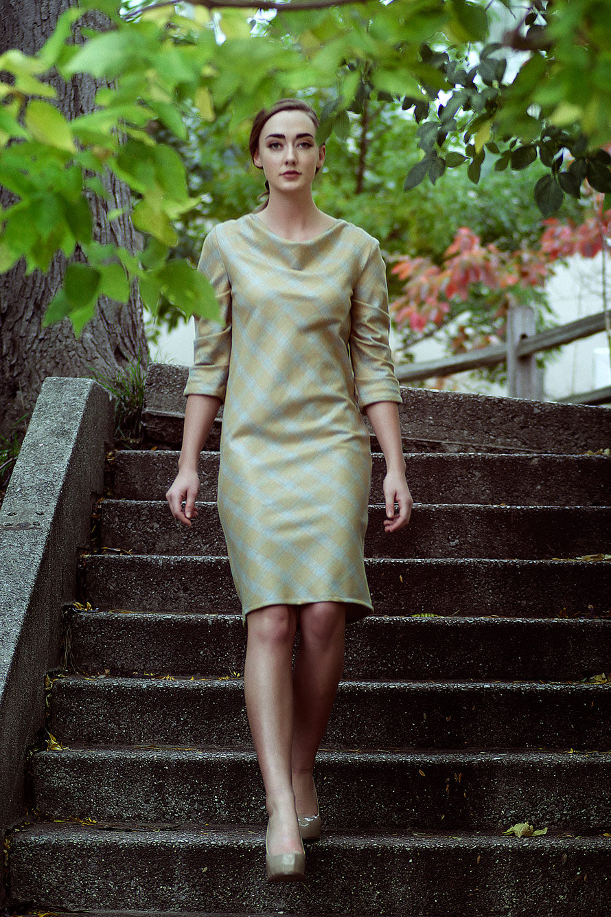 Shift dress with cowl designed by Anastasia Chatzka
