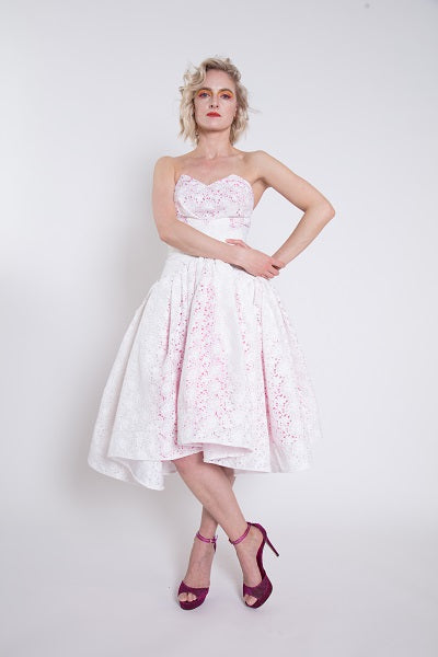 pink and white dress for women White Lace Dress With Hot Pink Stain – Sew Anastasia