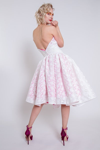 White Lace Dress With Hot Pink Stain Sew Anastasia White Lace Dress With Hot Pink Stain Sew Anastasia